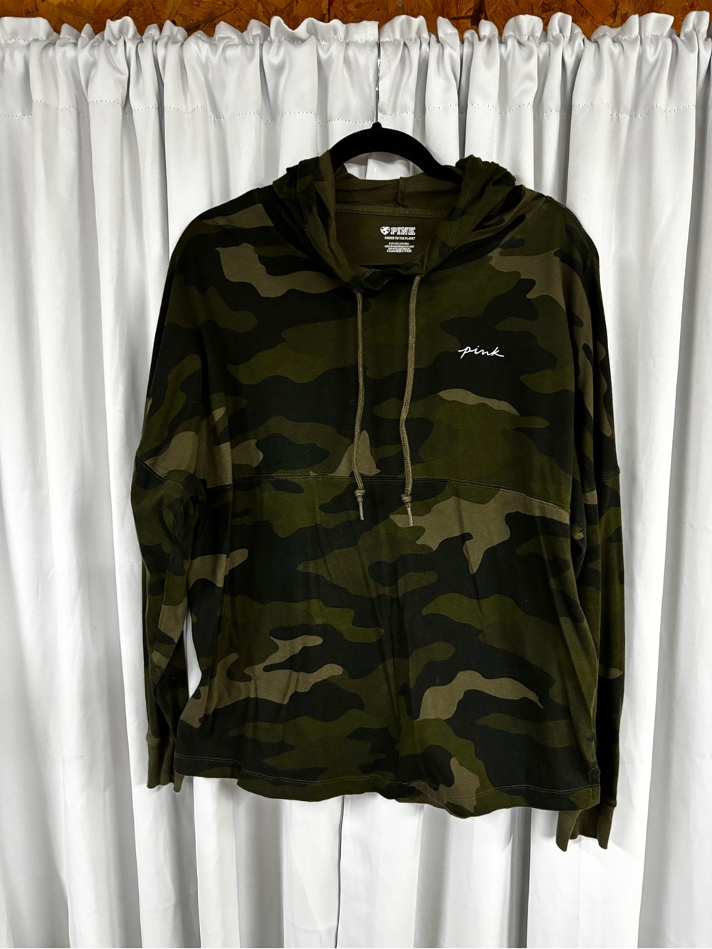 PINK Camo Hooded Pullover - Olive Green